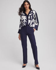 Chico's Online Passport Blue Cotton Straight-Leg Trousers