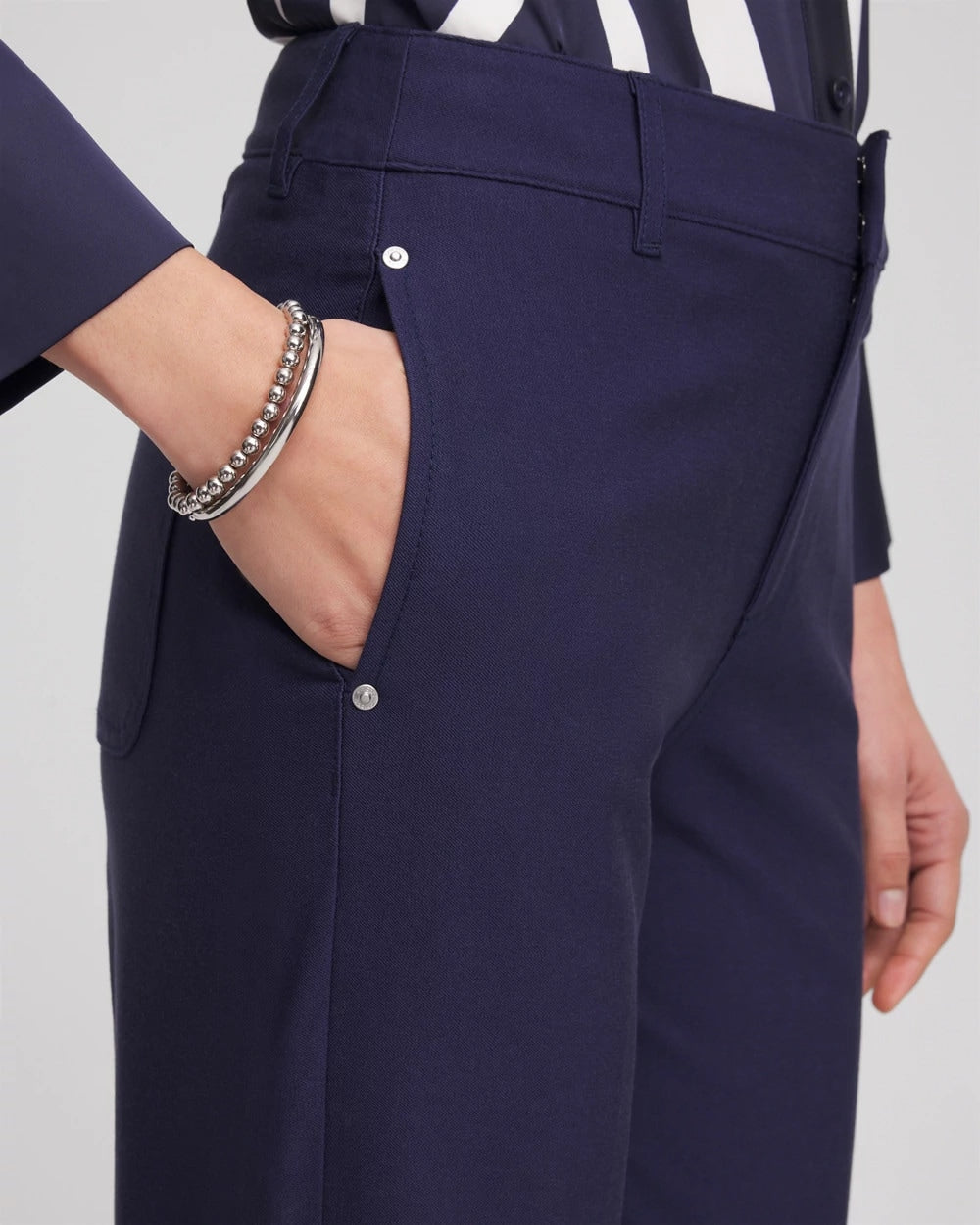 Chico's Online Passport Blue Cotton Straight-Leg Trousers