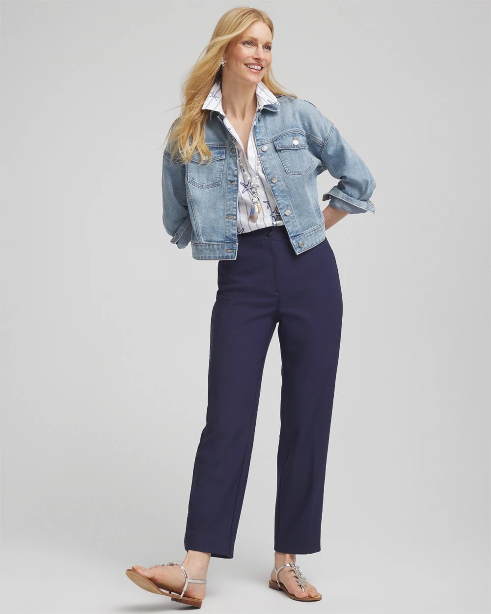 Chico's Outlet Passport Blue Fly Front Ankle Pants