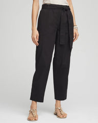 Chico's On Sale Black Poplin Pull-On Tapered-Leg Cropped Pants