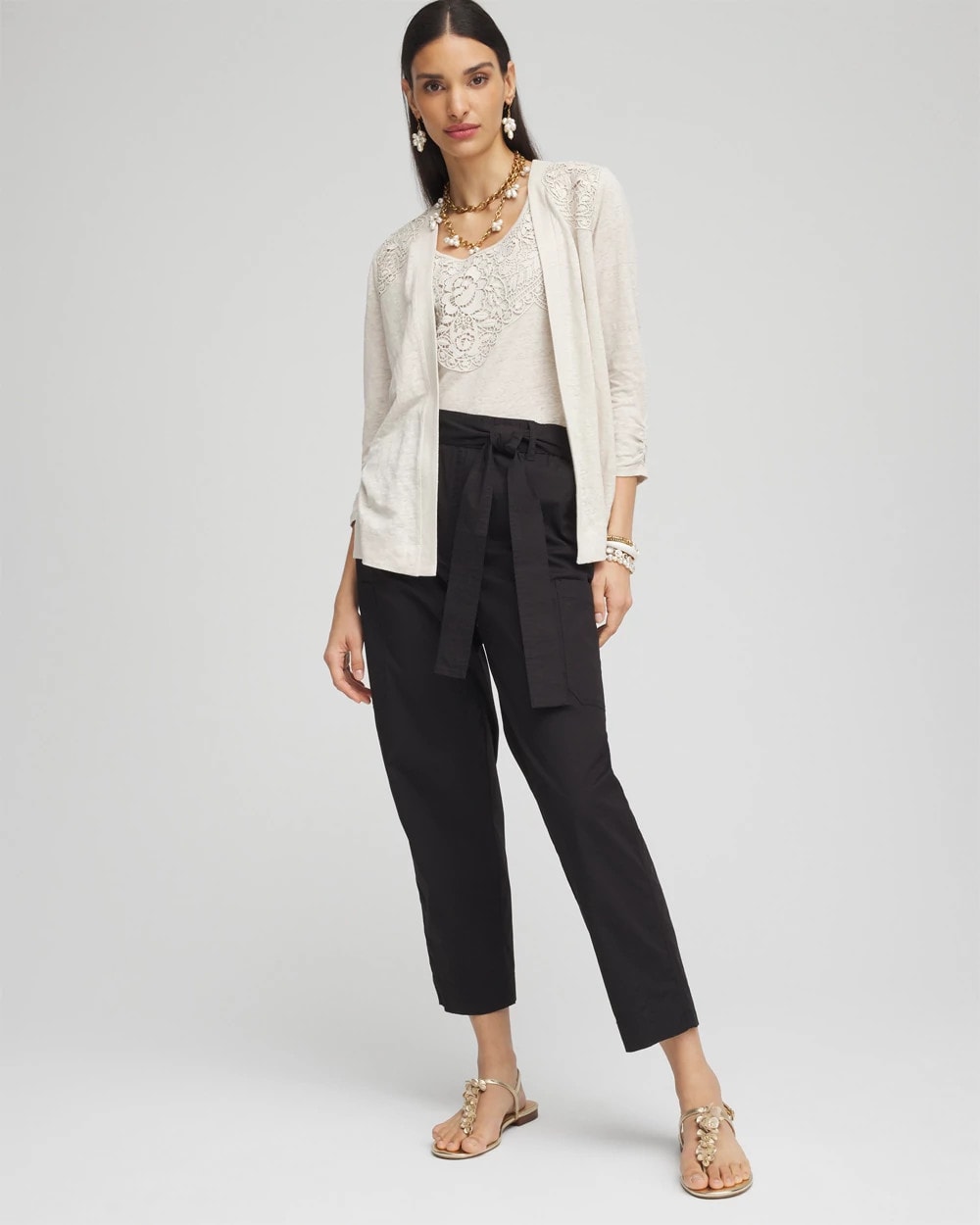 Chico's On Sale Black Poplin Pull-On Tapered-Leg Cropped Pants