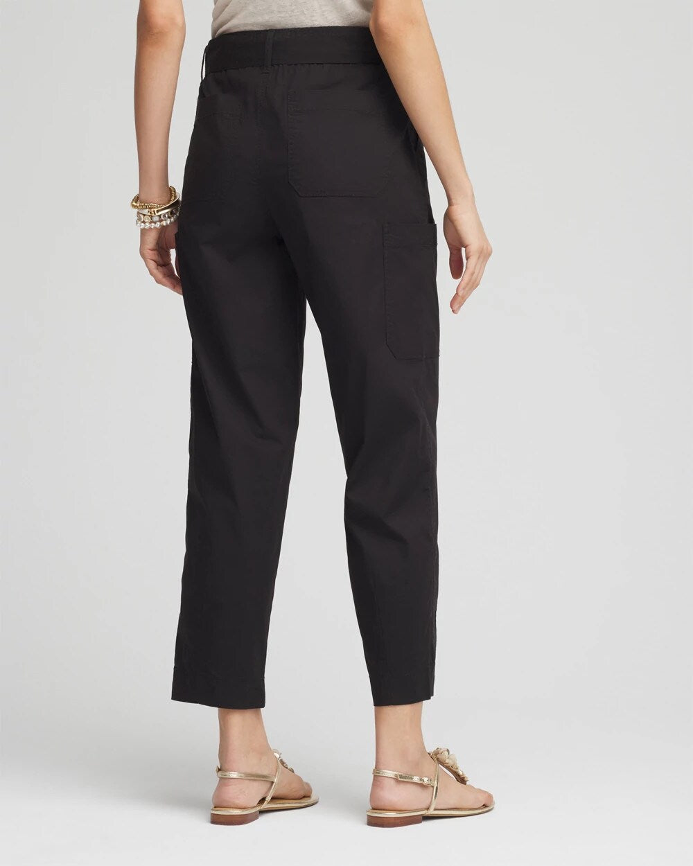 Chico's On Sale Black Poplin Pull-On Tapered-Leg Cropped Pants