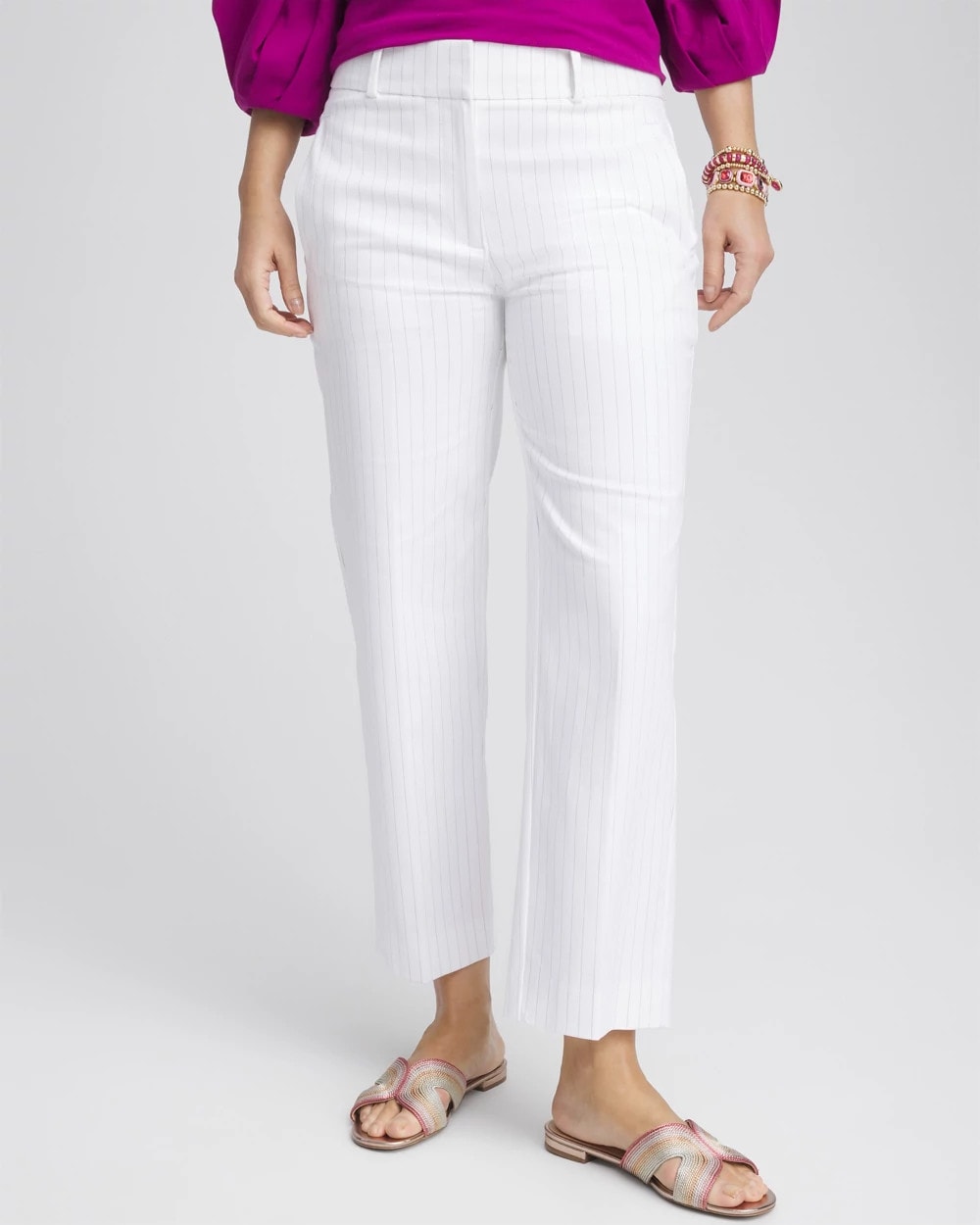 Chico's For Sale Alabaster Striped Straight-Leg Cropped Pants