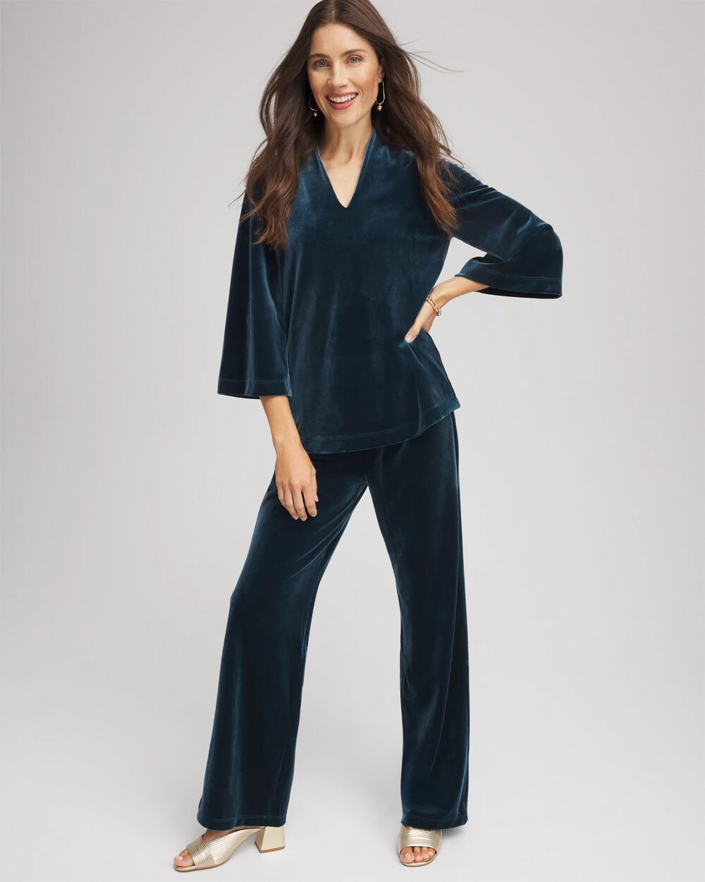Chico's Online Teal Shadow Travelers™ Velvet No Tummy Pants