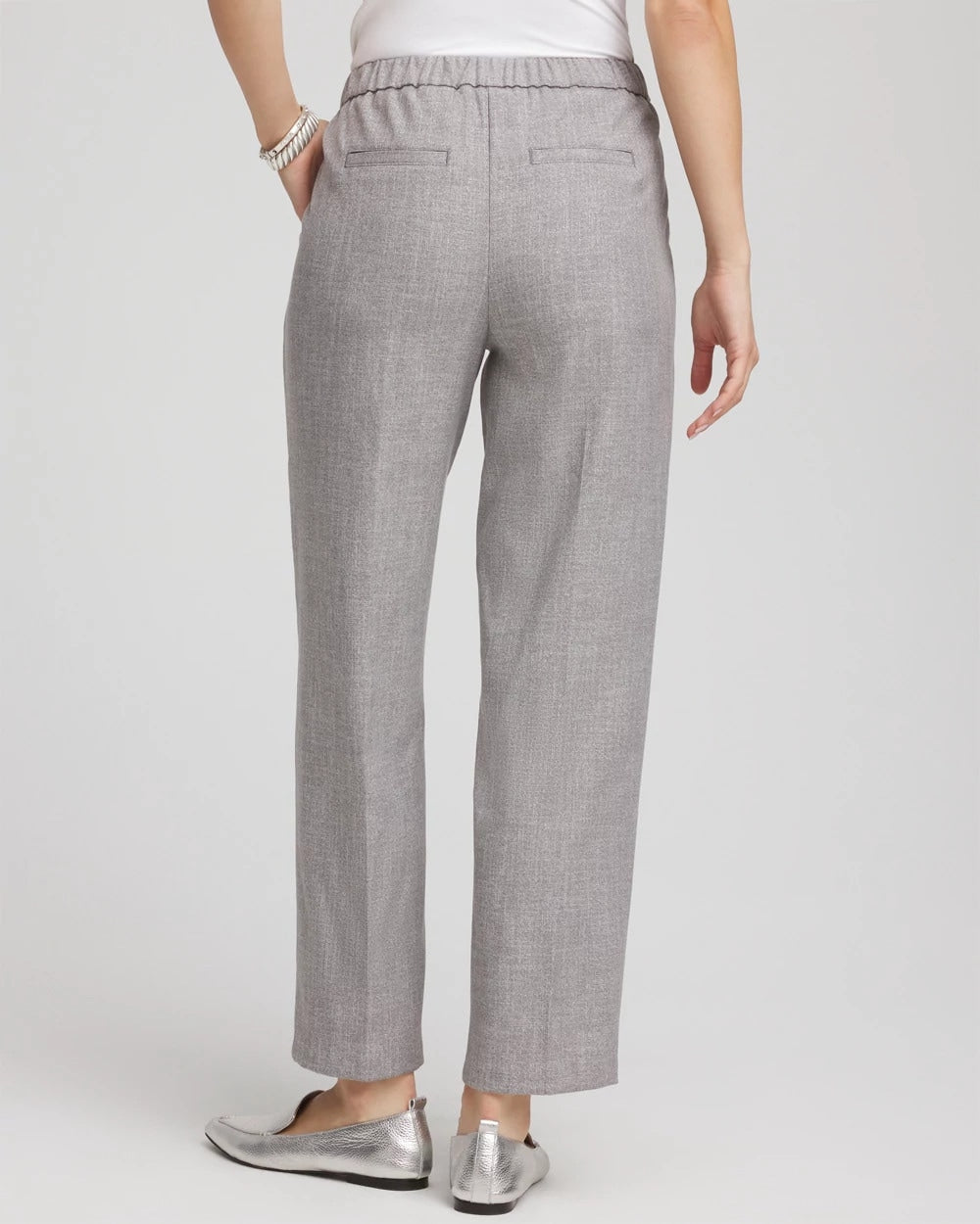Chico's Sale Silver Shimmer Straight Tapered Ankle Pants
