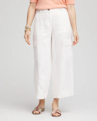 Chico's Discount Alabaster Linen Cargo Wide-Leg Cropped Pants