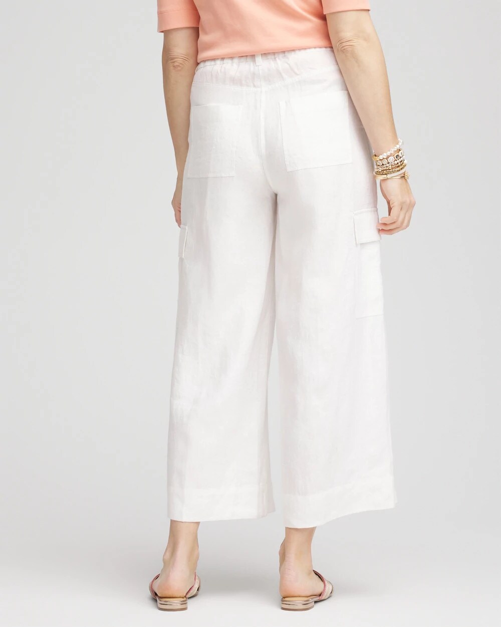 Chico's Discount Alabaster Linen Cargo Wide-Leg Cropped Pants