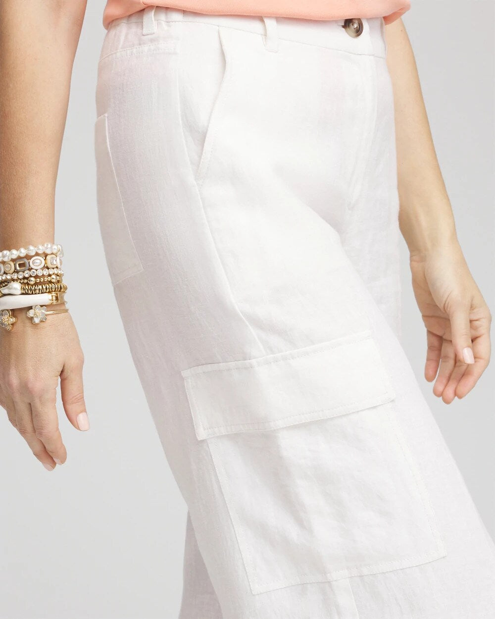Chico's Discount Alabaster Linen Cargo Wide-Leg Cropped Pants