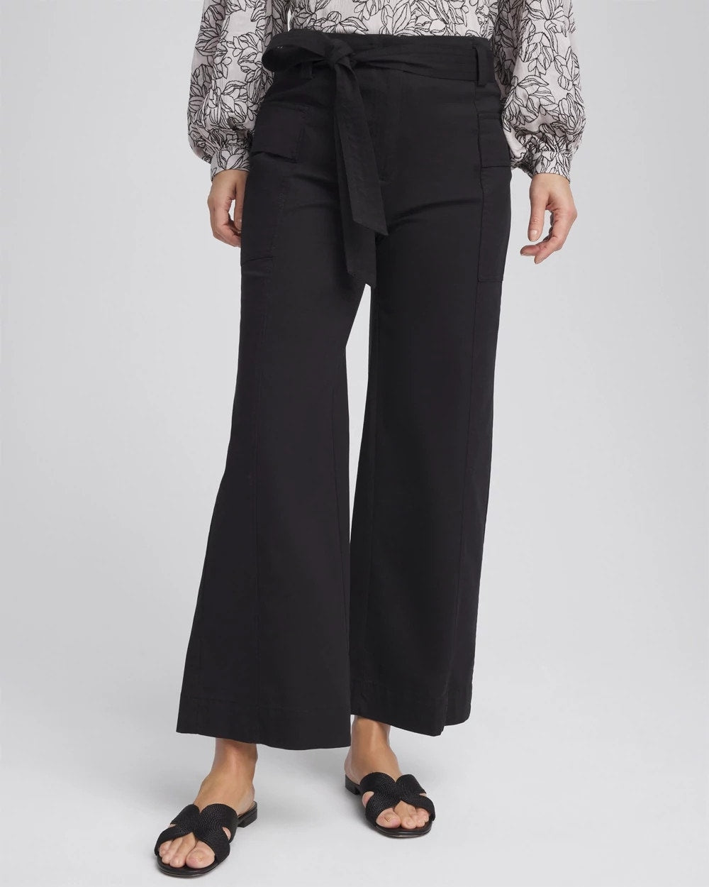 Chico's Sale Black Belted Twill Utility Cropped Pants