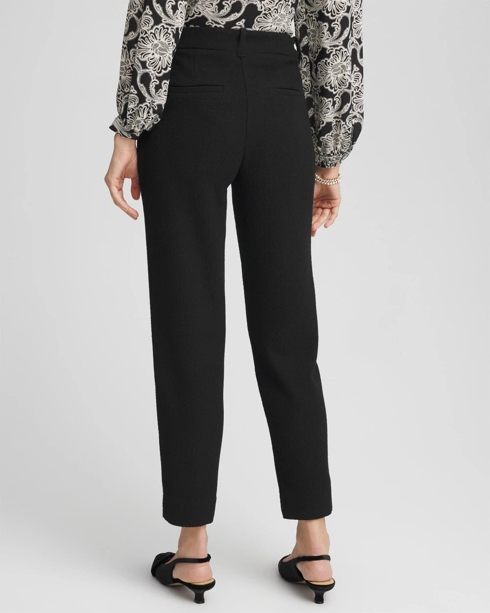 Chico's Discount Black Matelassé Slim Tapered Ankle Pants