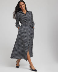 Chico's On Sale Passport Blue Chain Print Maxi Shirtdress