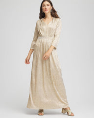Chico's Online Gold Metallic Knit Pleated Maxi Dress
