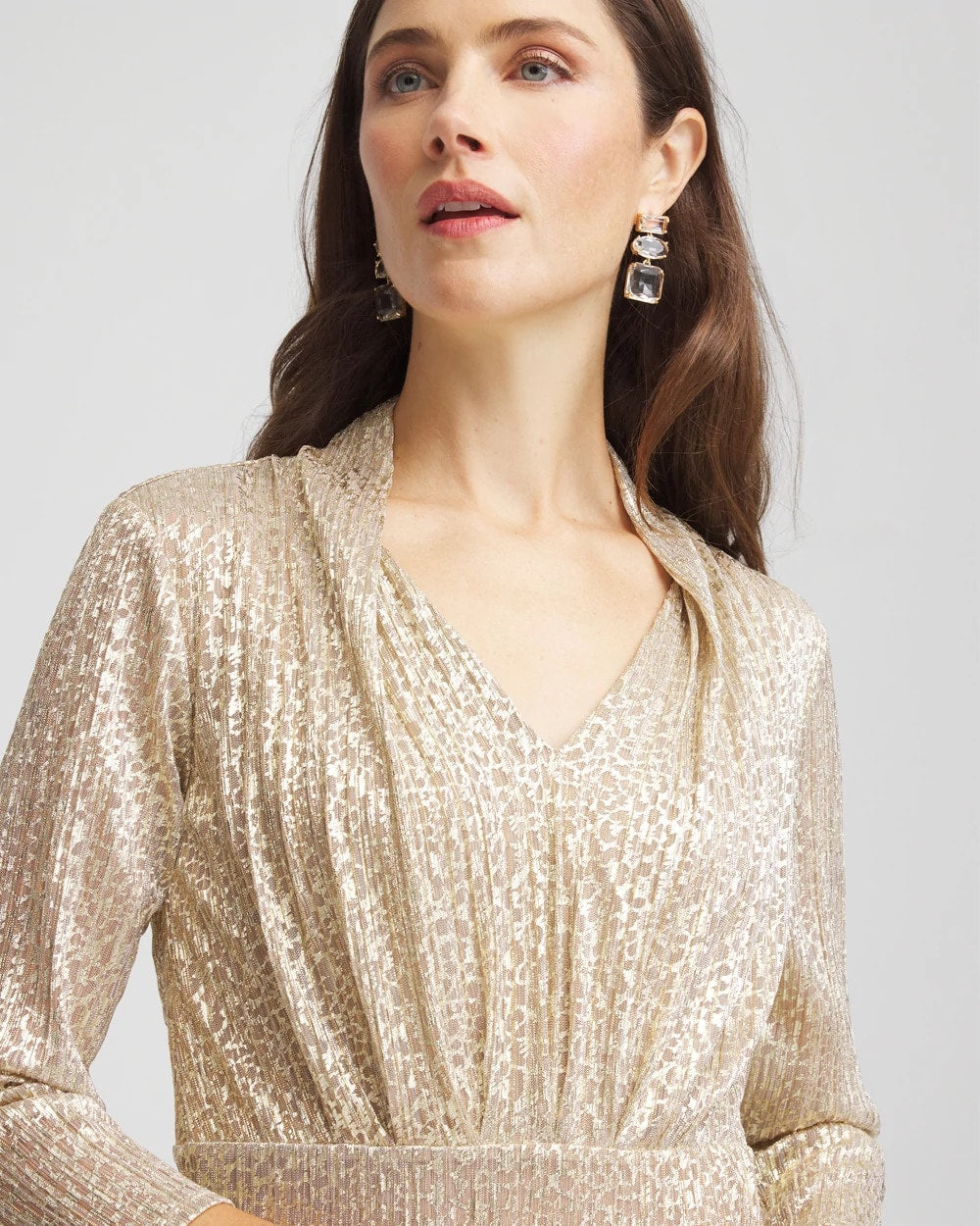 Chico's Online Gold Metallic Knit Pleated Maxi Dress