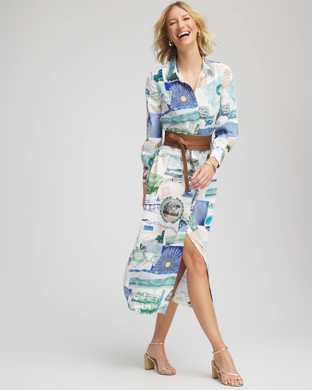 Chico's Discount Ecru Port Call Maxi Shirtdress
