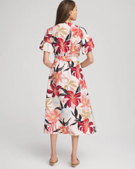 Chico's Sale Multi Tonal Floral Ruffle-Sleeved Midi Dress