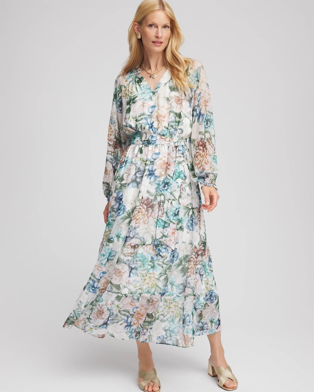 Chico's Outlet Ecru Georgette Tie-Front Maxi Dress