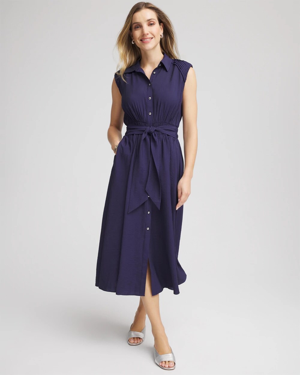 Chico's For Sale Passport Blue Smocked-Waist Shirtdress