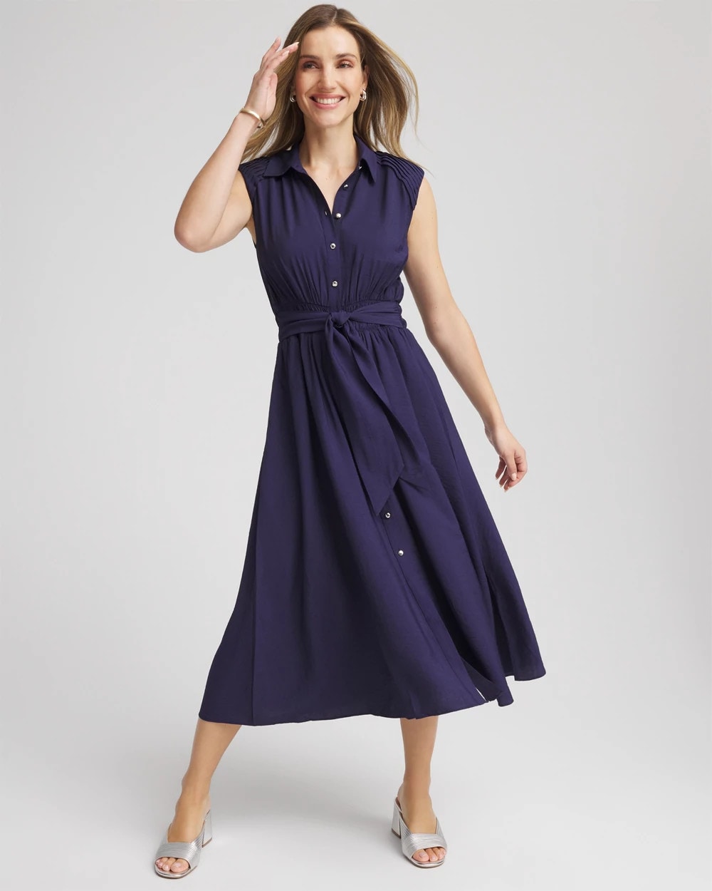 Chico's For Sale Passport Blue Smocked-Waist Shirtdress