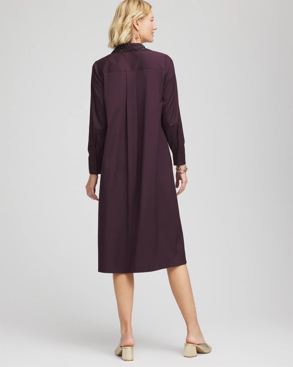 Chico's Discount Night Bloom Sequin Collar Midi Shirtdress