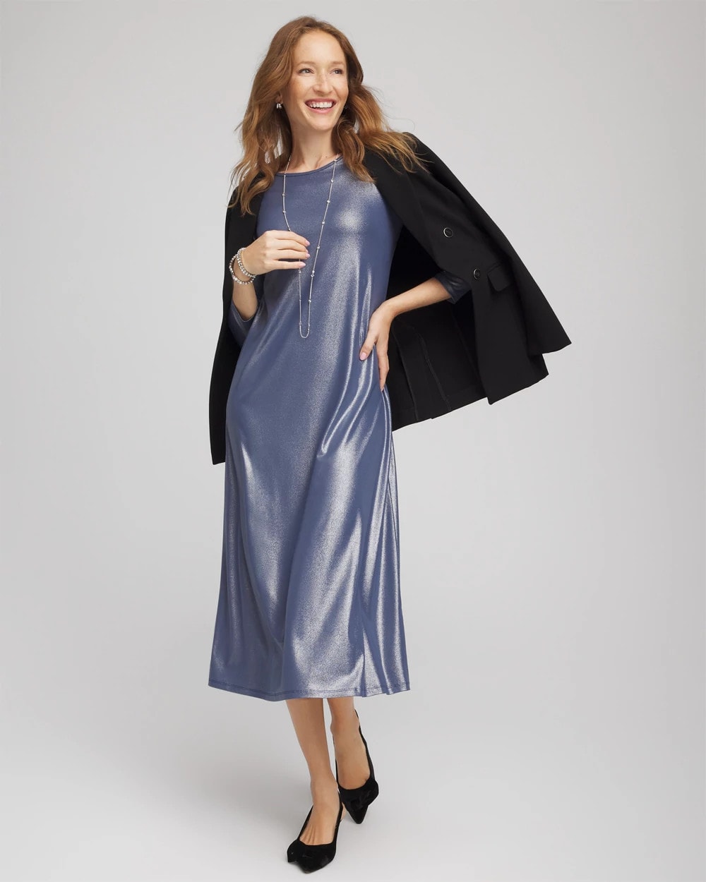 Chico's Sale Indigo Sky Foiled Jersey Knit Maxi Dress