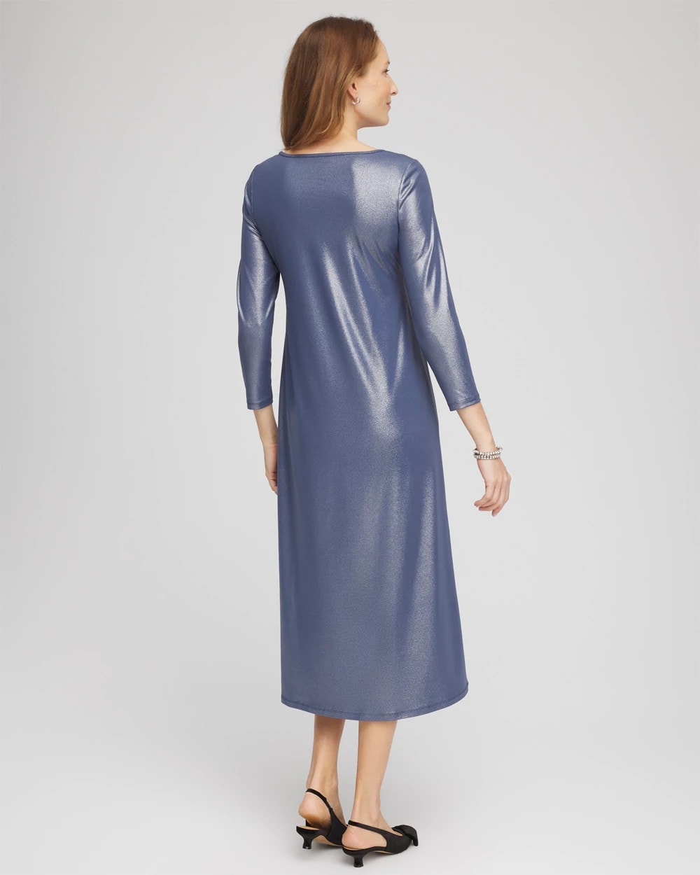 Chico's Sale Indigo Sky Foiled Jersey Knit Maxi Dress