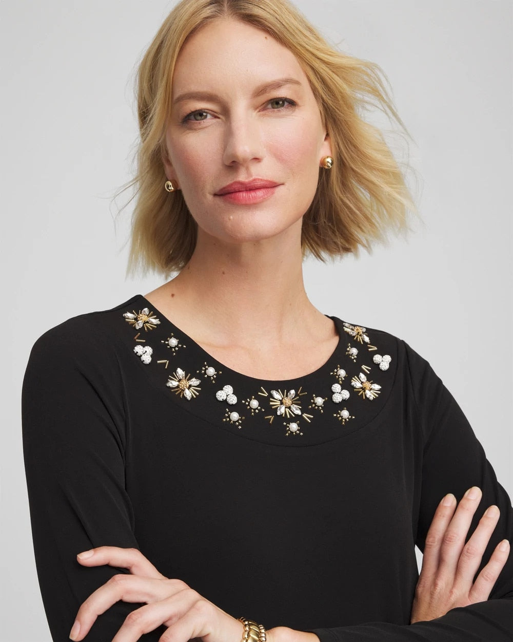 Chico's Outlet Black Embellished Column Maxi Dress