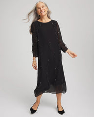 Chico's On Sale Black Feathered Georgette Popover Dress