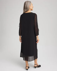 Chico's On Sale Black Feathered Georgette Popover Dress