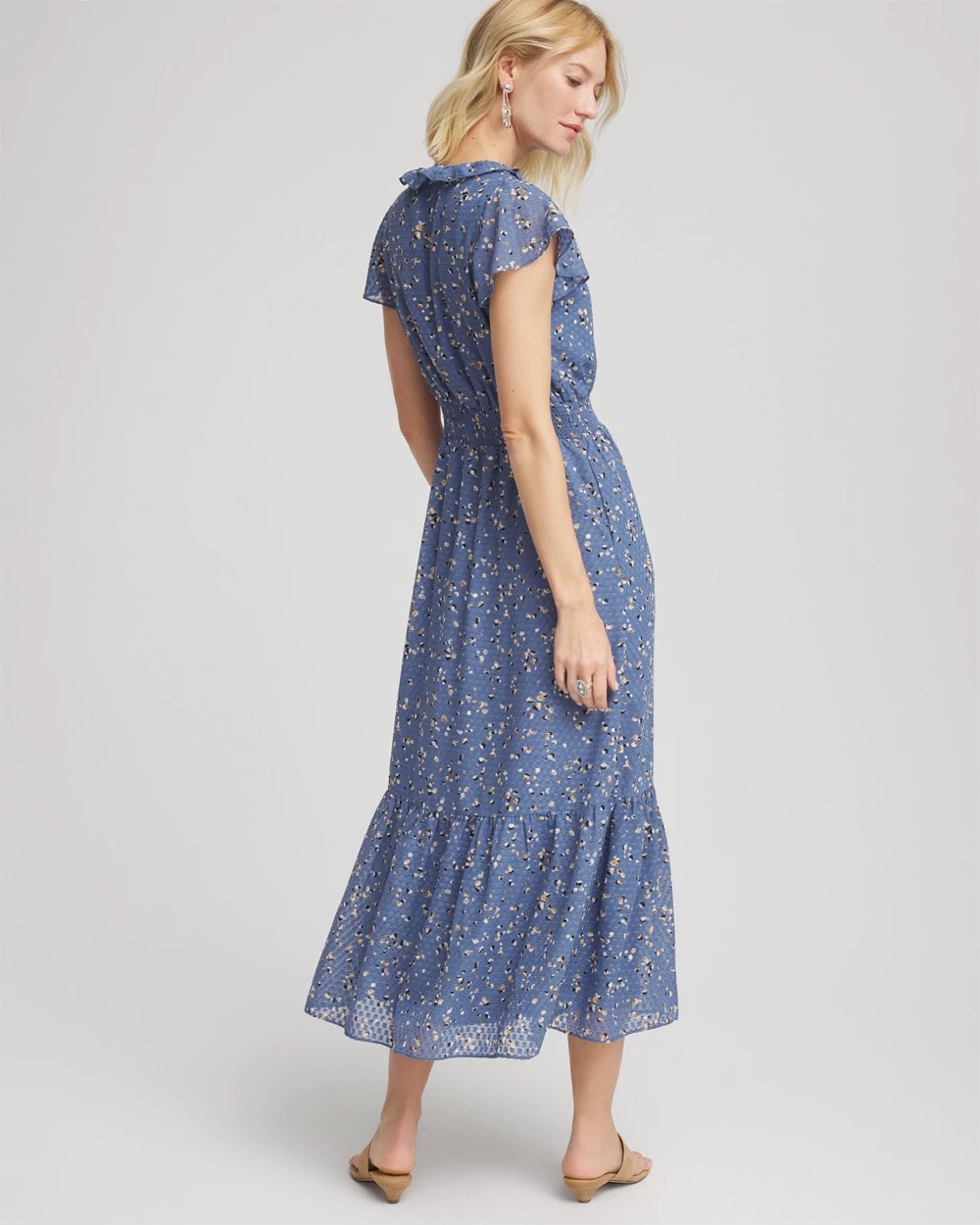 Chico's Online Blue Lotus Textured Ruffled-Placket Maxi Dress