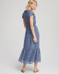 Chico's Online Blue Lotus Textured Ruffled-Placket Maxi Dress