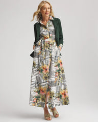 Chico's Discount Ecru Artisanal Floral Print  Maxi Shirtdress