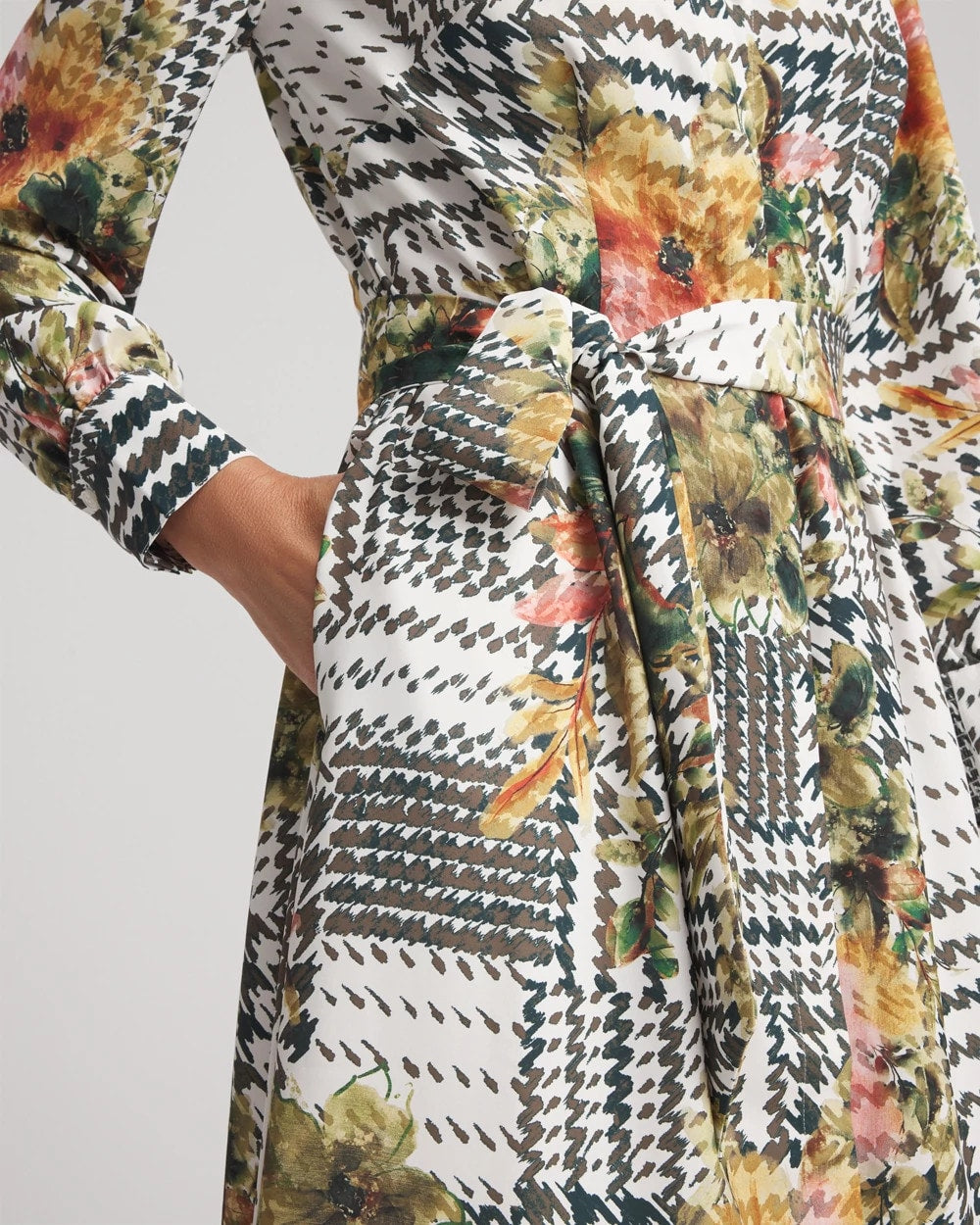 Chico's Discount Ecru Artisanal Floral Print  Maxi Shirtdress