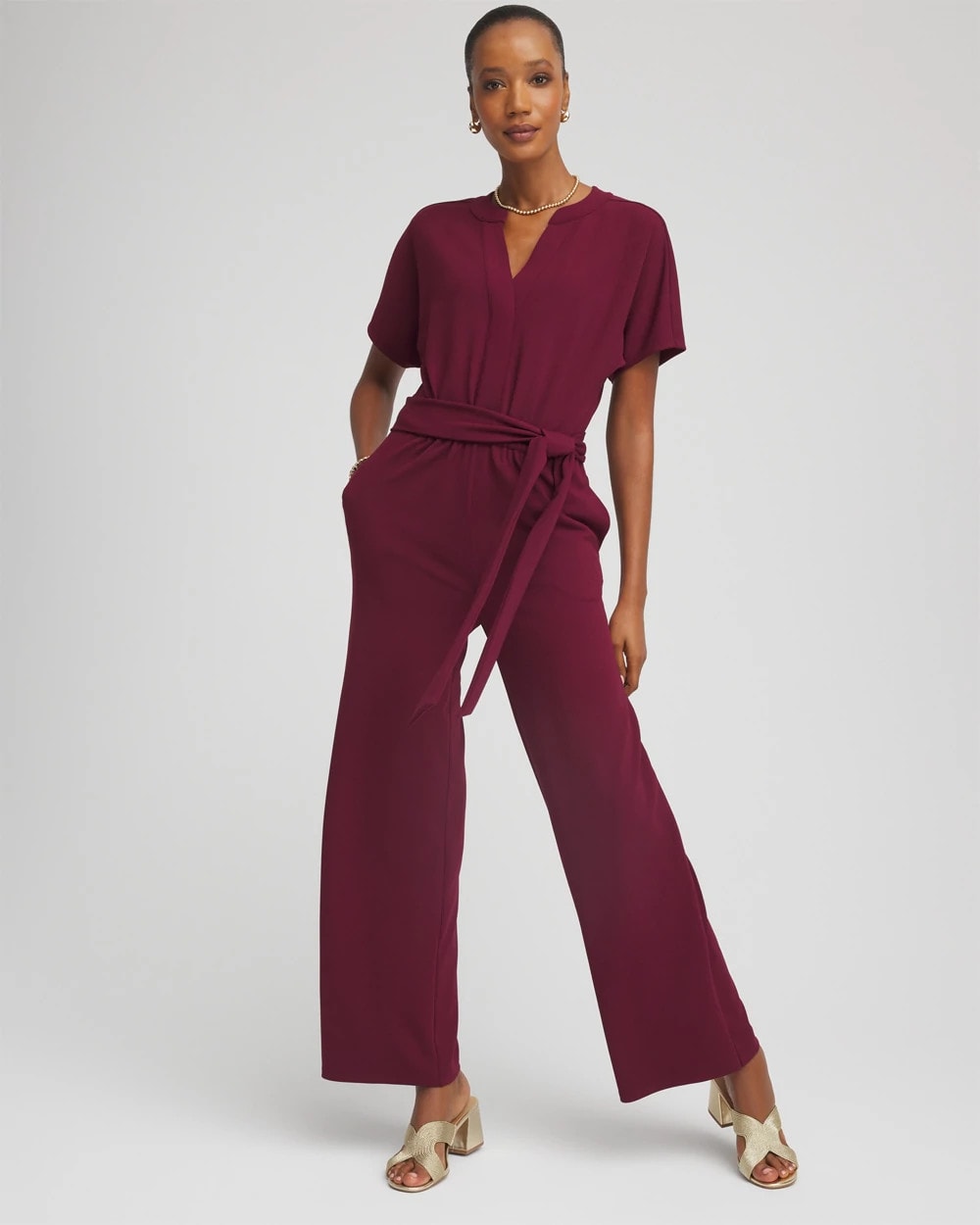 Chico's Sale Deep Chianti Belted Dolman-Sleeve Jumpsuit