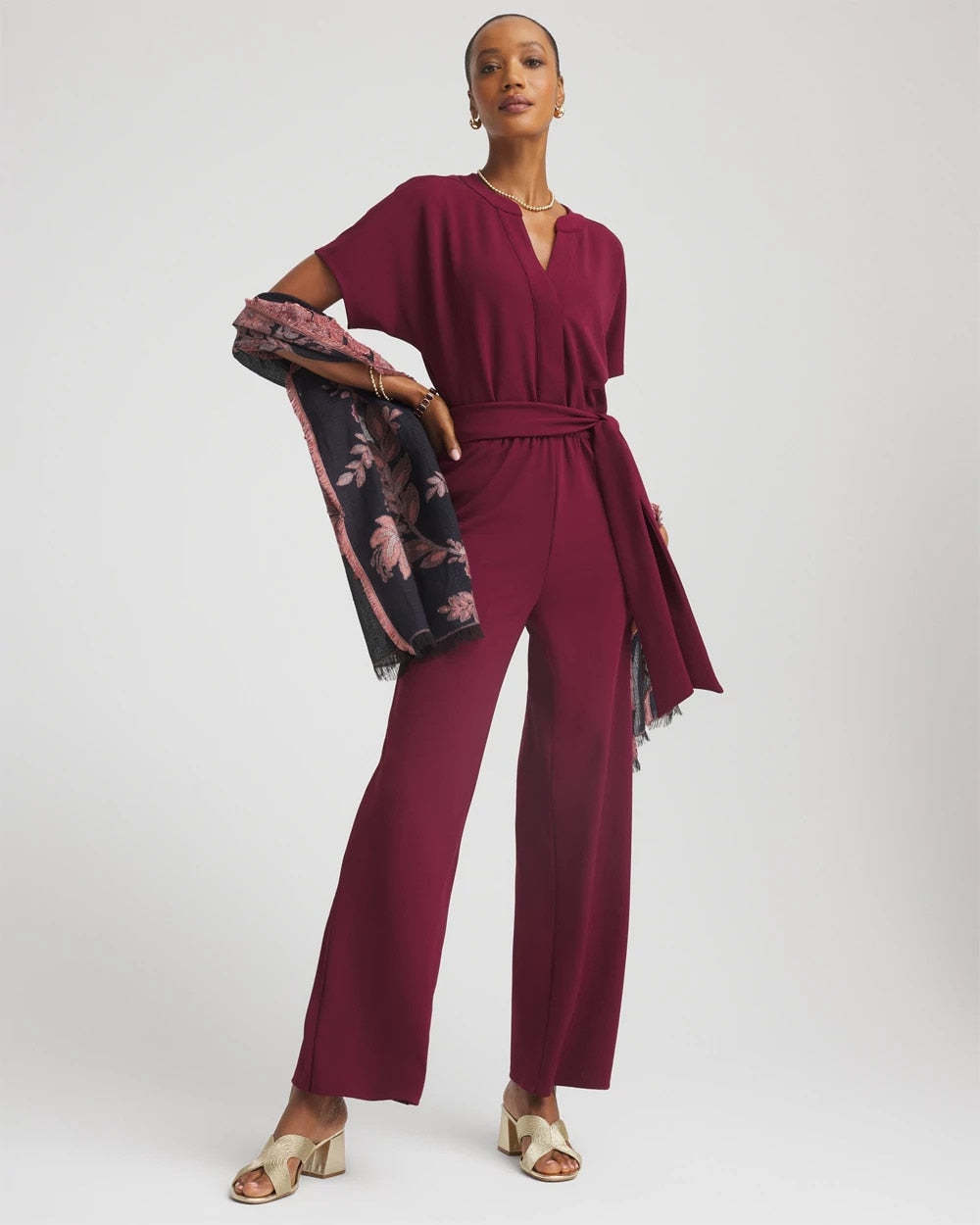 Chico's Sale Deep Chianti Belted Dolman-Sleeve Jumpsuit