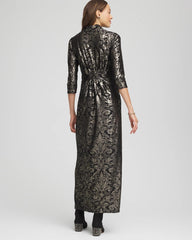 Chico's On Sale Black Foiled Knit Pleated Maxi Dress