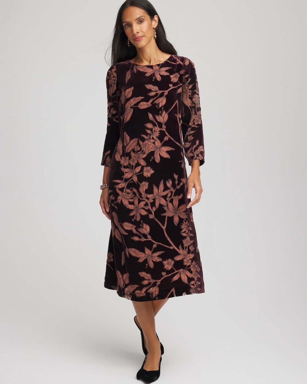 Chico's For Sale Night Bloom Burnout Velvet Midi Dress