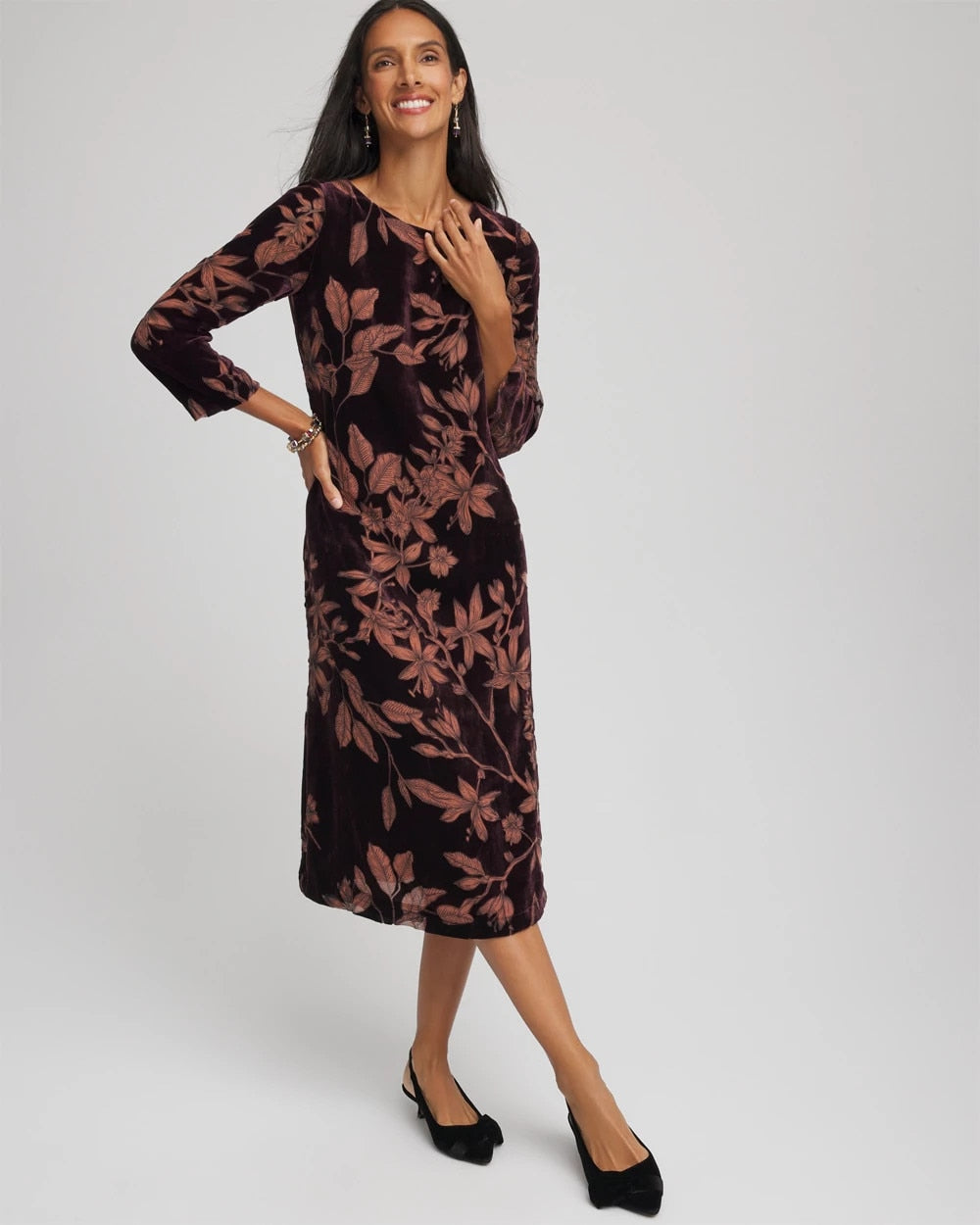 Chico's For Sale Night Bloom Burnout Velvet Midi Dress