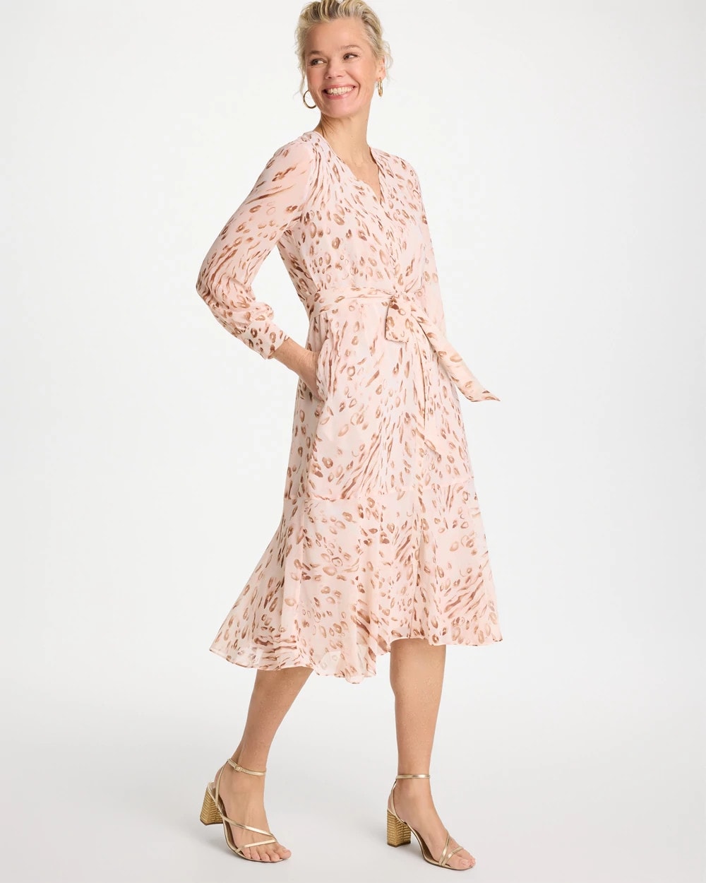 Chico's Online Sweet Blossom Cheetah Georgette Tie Shirtdress