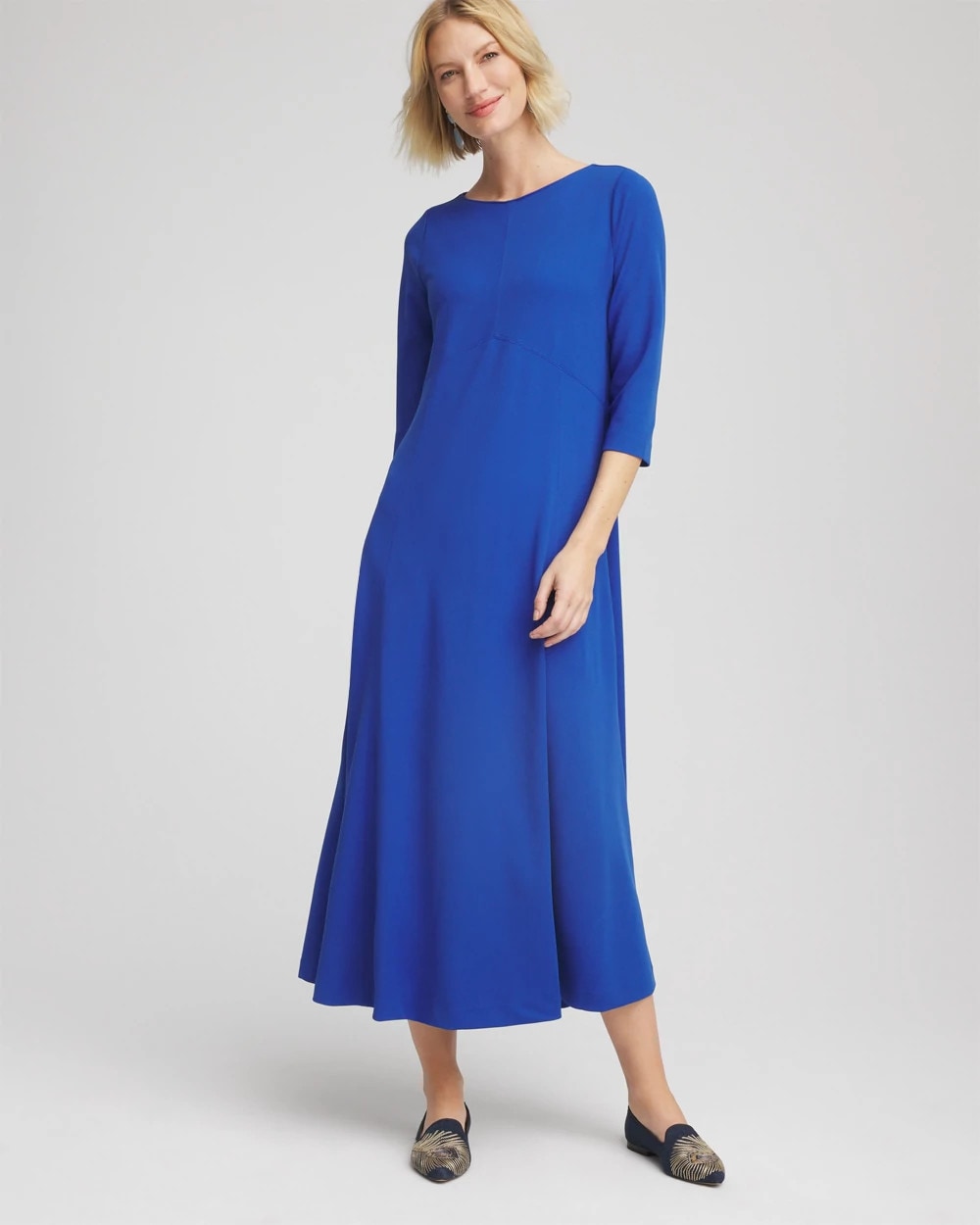 Chico's Discount Cobalt Stone Seamed Crepe Maxi Dress