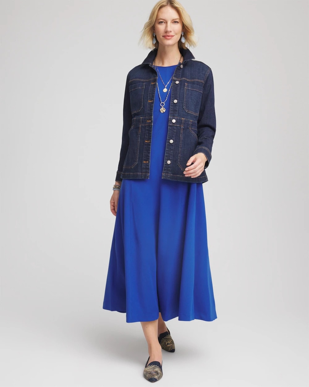 Chico's Discount Cobalt Stone Seamed Crepe Maxi Dress