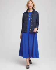 Chico's Discount Cobalt Stone Seamed Crepe Maxi Dress