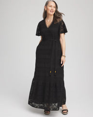 Chico's Outlet Black Petite Crochet-Lace Maxi Dress