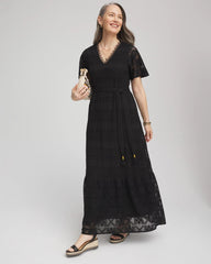 Chico's Outlet Black Petite Crochet-Lace Maxi Dress