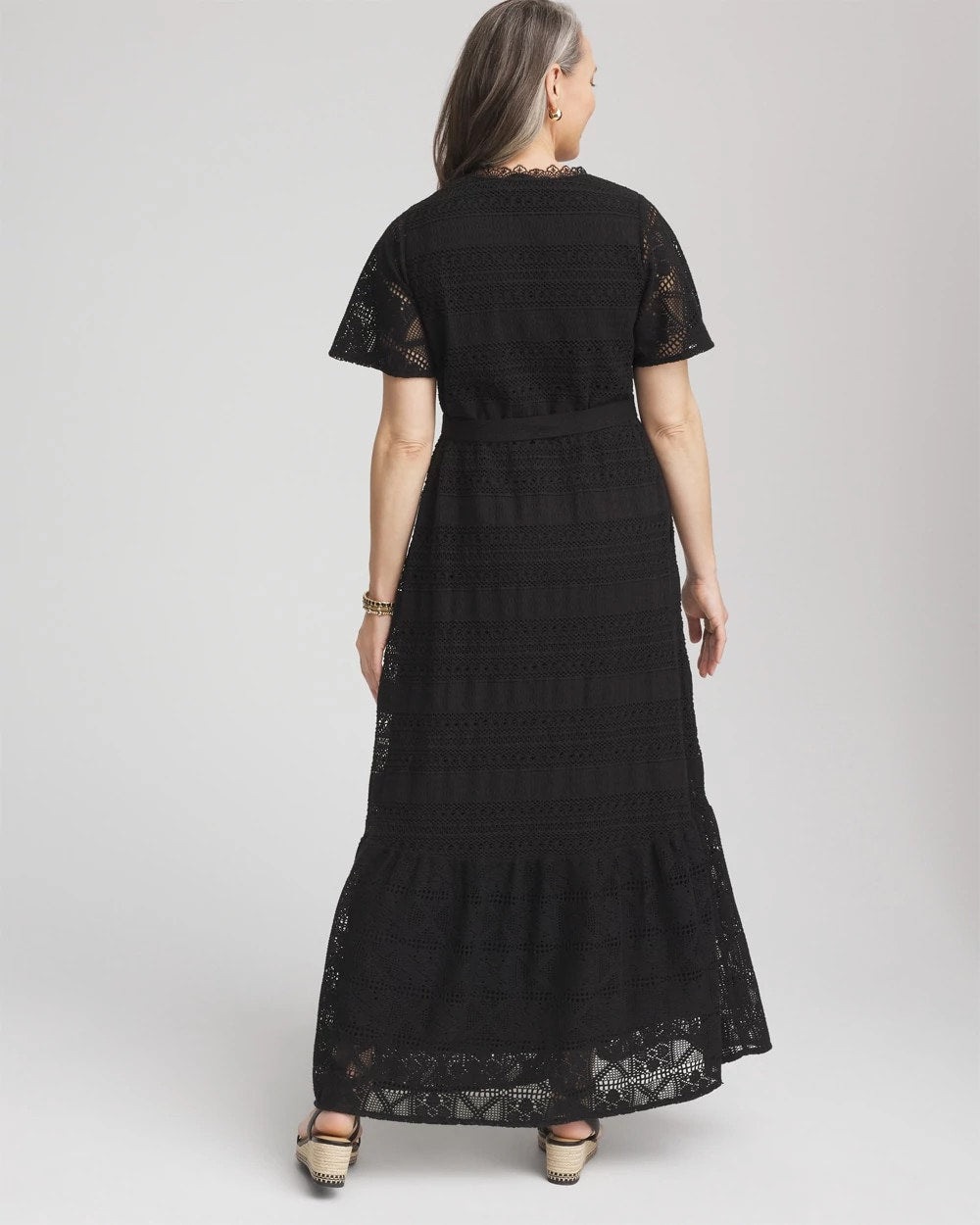 Chico's Outlet Black Petite Crochet-Lace Maxi Dress