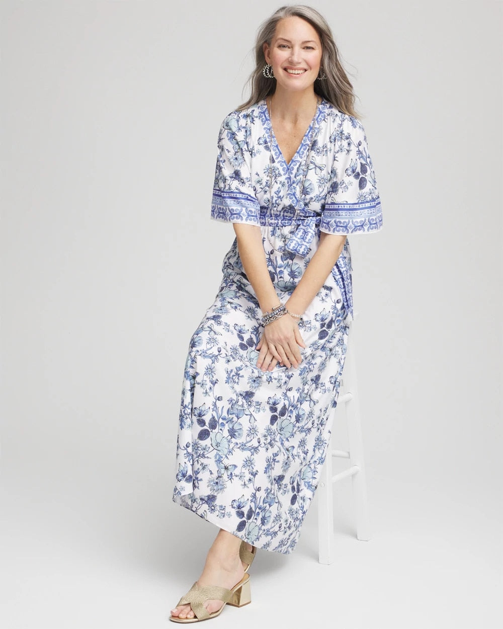 Chico's For Sale Alabaster Surplice Matte Satin Maxi Dress