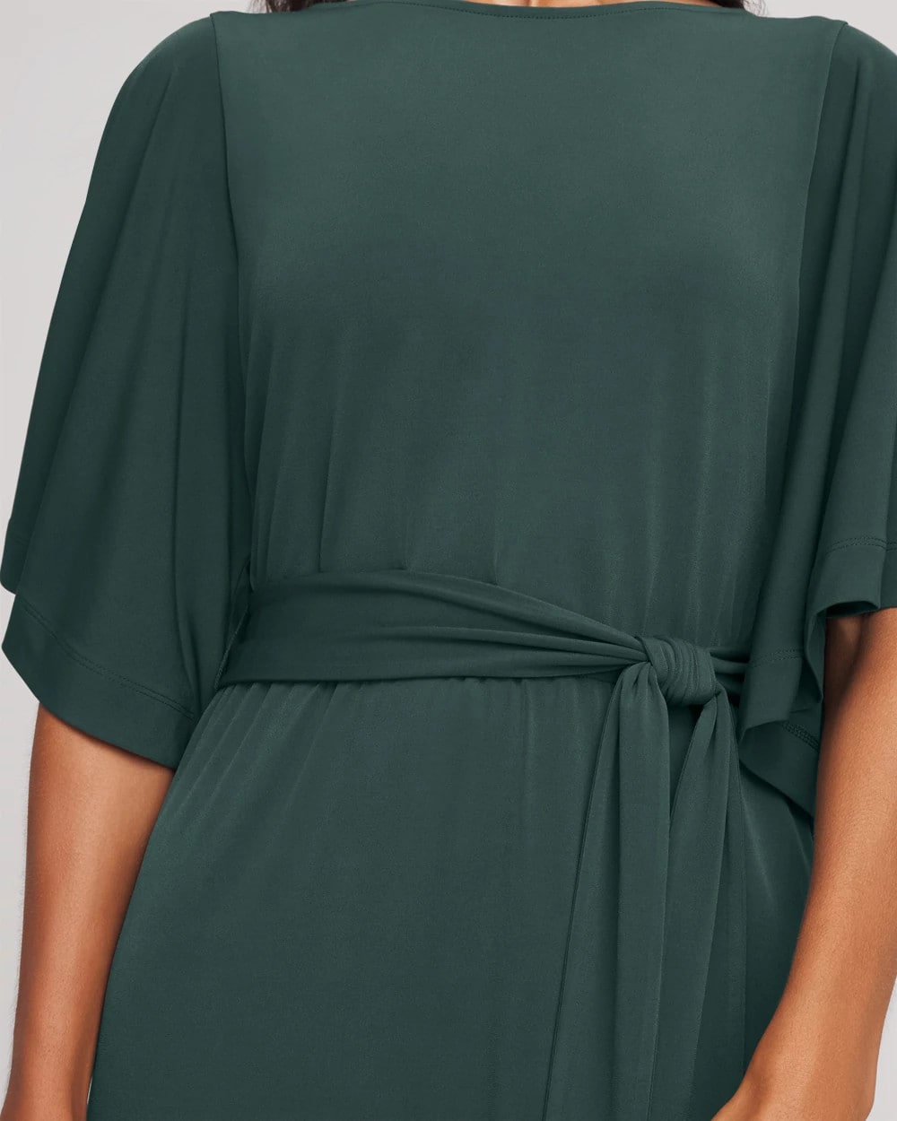 Chico's Outlet Darkest Spruce Belted Flutter-Sleeve Maxi Dress