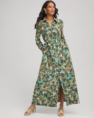Chico's On Sale Darkest Spruce Printed Long-Sleeved Shirtdress