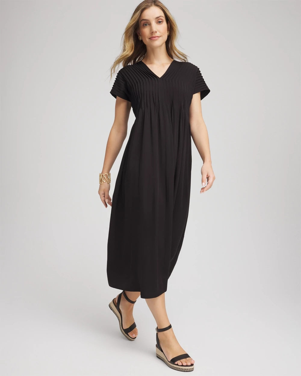 Chico's Online Black Silk-Twill Popover Midi Dress