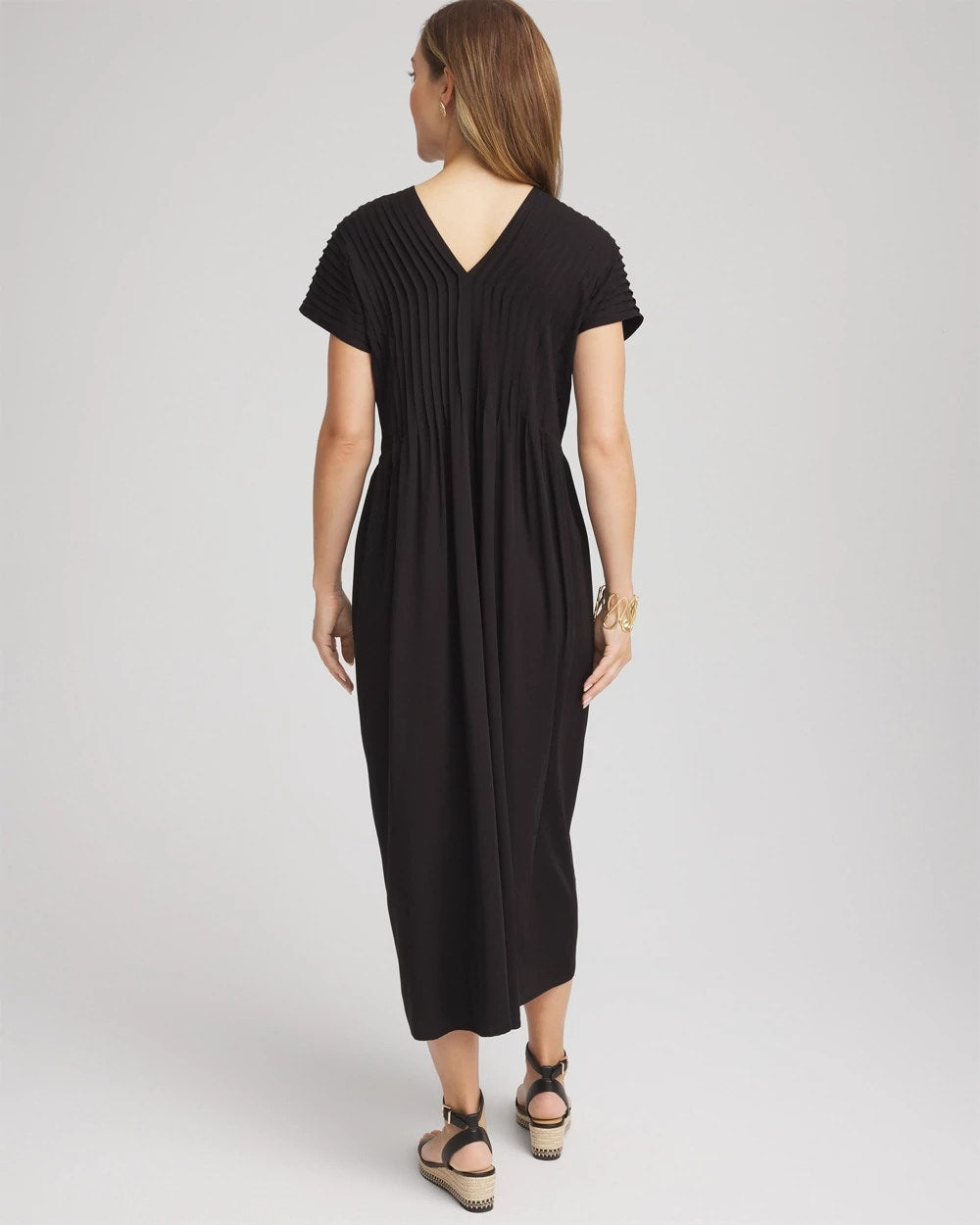 Chico's Online Black Silk-Twill Popover Midi Dress