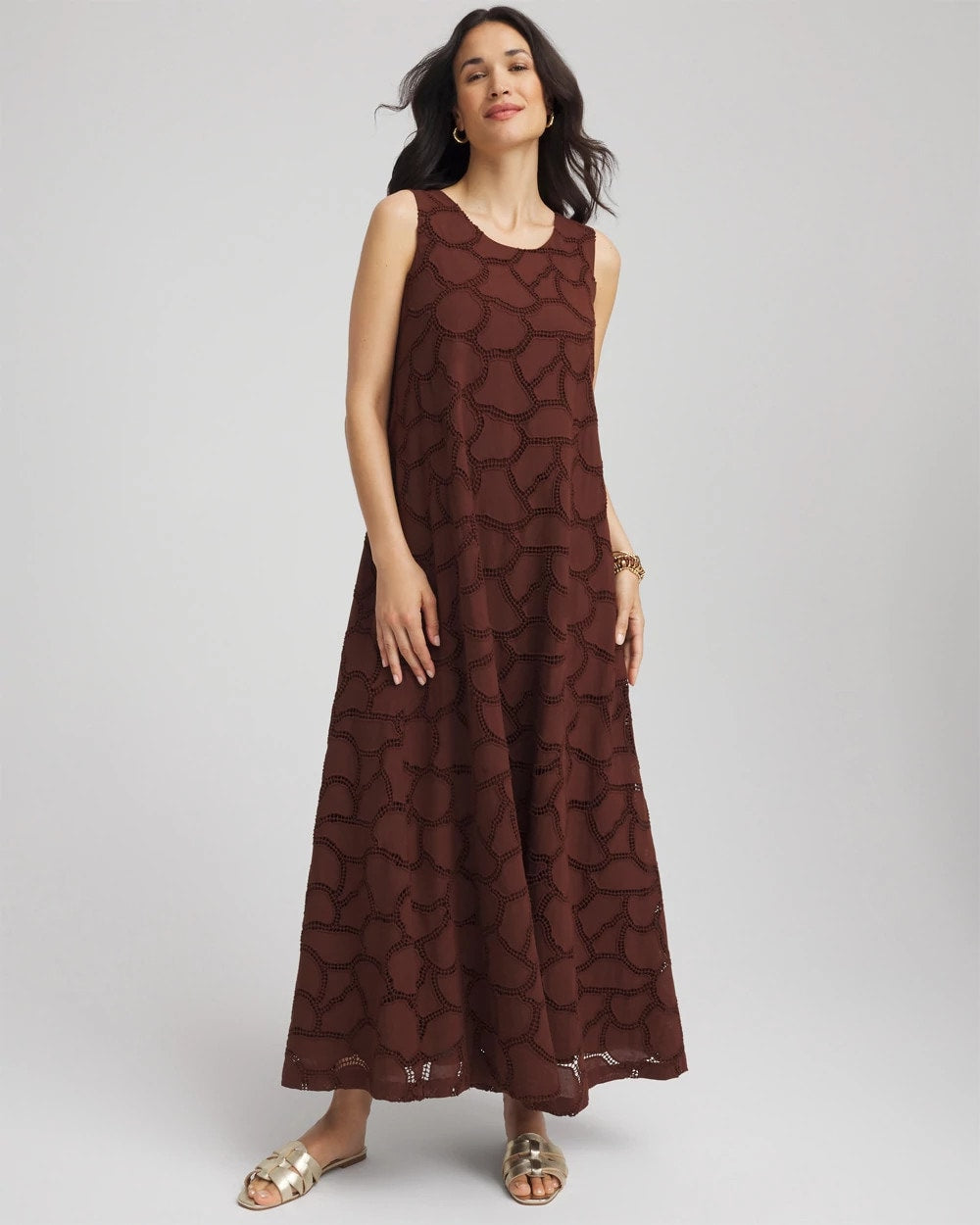 Chico's Discount Cacao Eyelet Cutout Maxi Tank Dress
